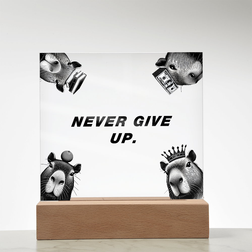 NEVER GIVE UP - Capybara Themed Gorthub Plaque