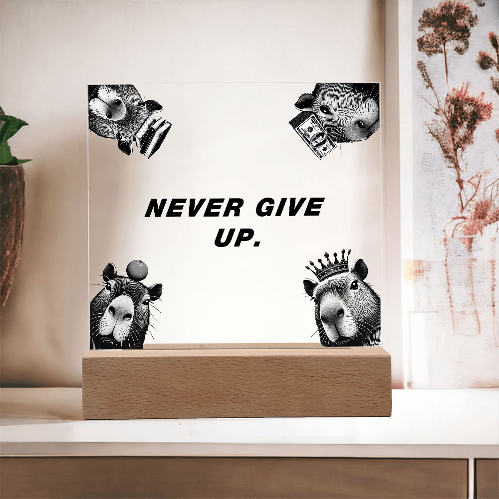 NEVER GIVE UP - Capybara Themed Gorthub Plaque